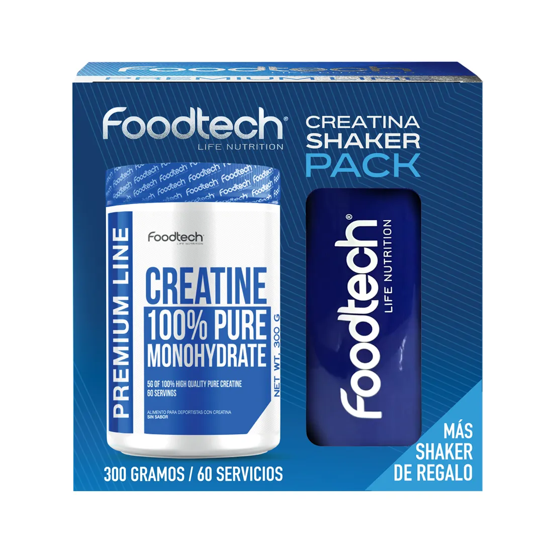 PACK Creatine 100% Pure Monohydrated 60 svs - Foodtech + SHAKER